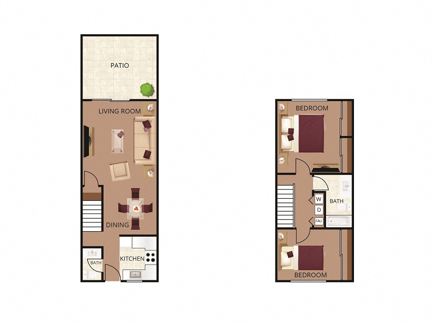 Floor plan for 2 beds, 1 bath, 1150 sqft